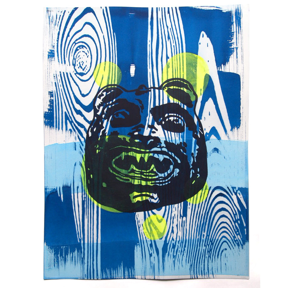 Cyanotype and Bear Mask Screenprint on Paper 18" x 24"
