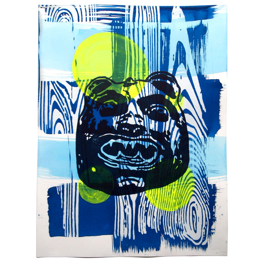 Cyanotype and Bear Mask Screenprint on Paper 18" x 24"