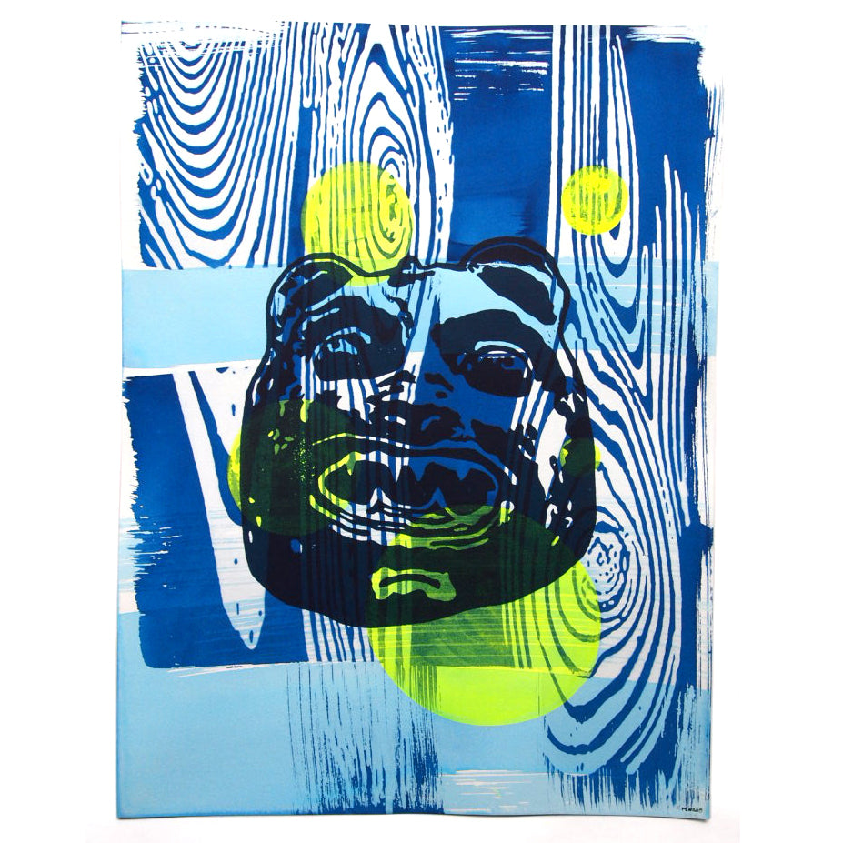 Cyanotype and Bear Mask Screenprint on Paper 18" x 24"