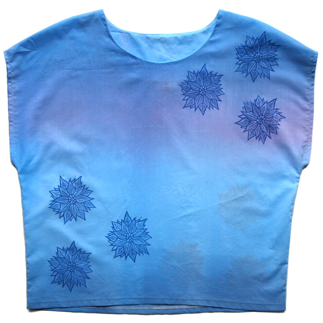 Watery Blues Stripes Cotton and Blockprinted Box Top