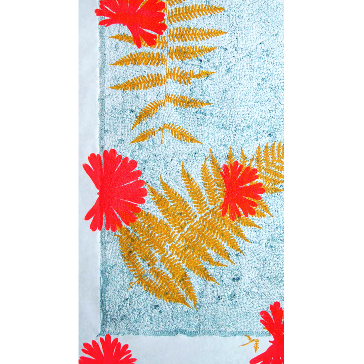 Fabric Collagraph and Floral + Fern Screenprint 18" x 24"