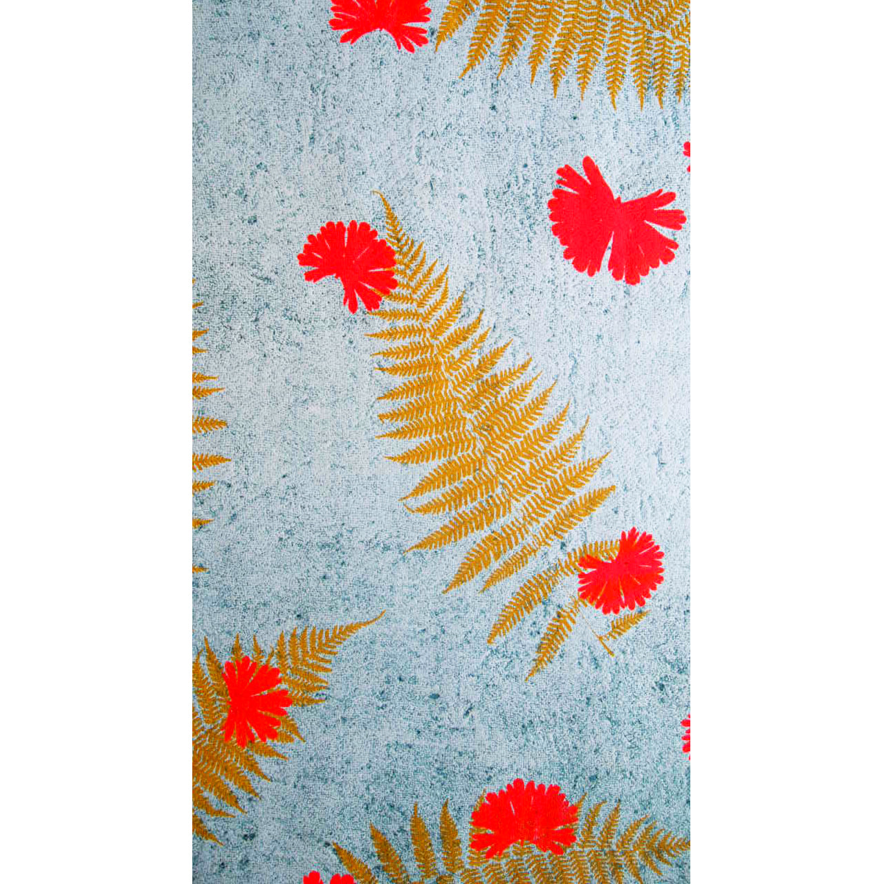 Fabric Collagraph and Floral + Fern Screenprint 18" x 24"