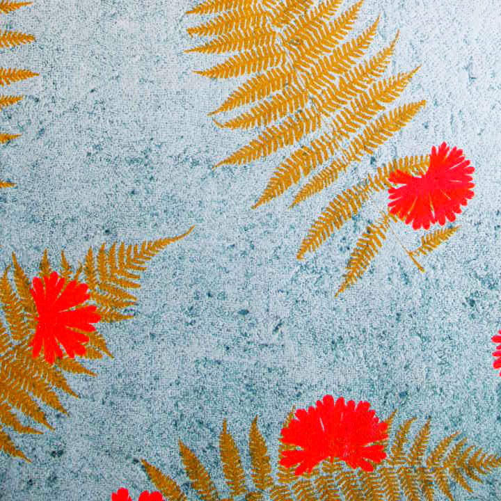 Fabric Collagraph and Floral + Fern Screenprint 18" x 24"