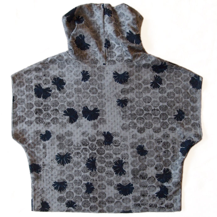 Grey Jersey with Polka Dots High Neck Cozy Top with Bubble Wrap and Weeds Print