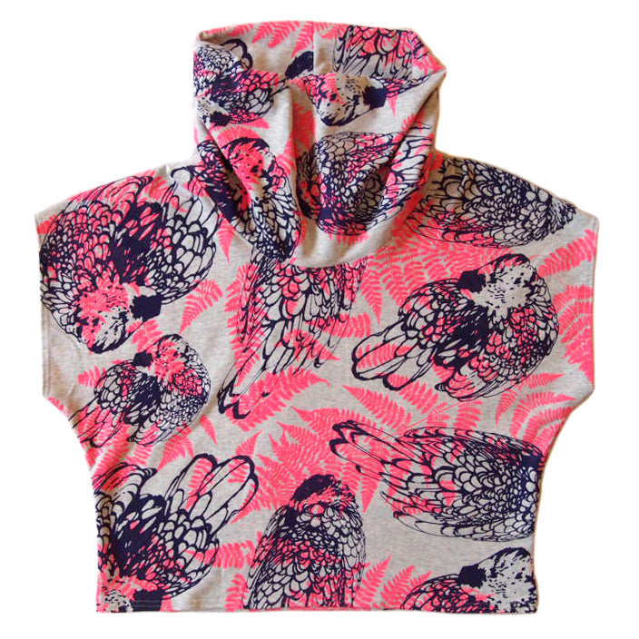 Confetti Grey Jersey High Neck Cozy Top with Hot Pink and Purple Print