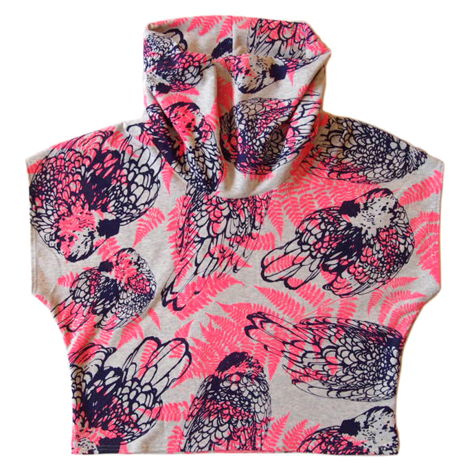 Confetti Grey Jersey High Neck Cozy Top with Hot Pink and Purple Print