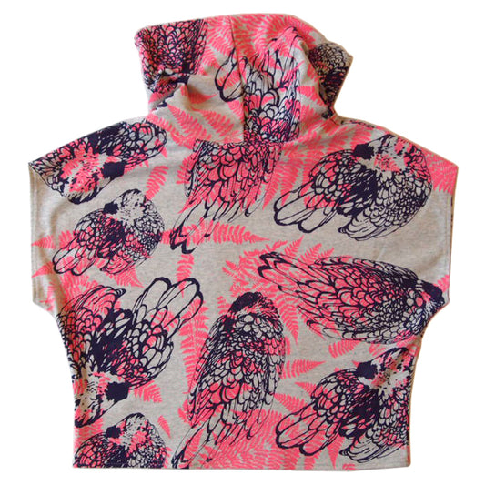 Confetti Grey Jersey High Neck Cozy Top with Hot Pink and Purple Print