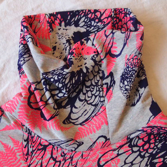 Confetti Grey Jersey High Neck Cozy Top with Hot Pink and Purple Print