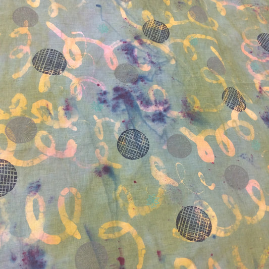 31" x 52" Light Blue Linen Table Runner with Wax and Ink Print