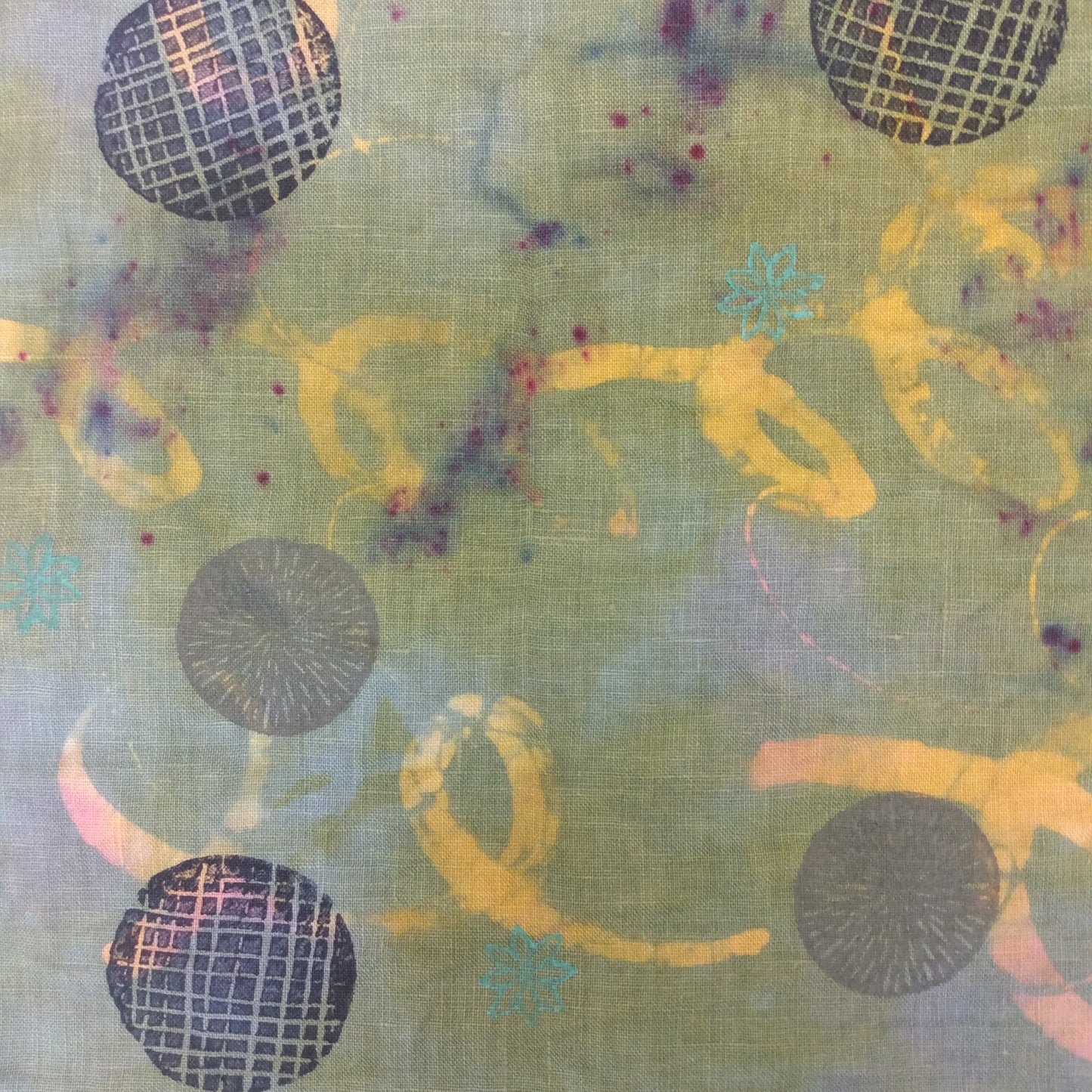 31" x 52" Light Blue Linen Table Runner with Wax and Ink Print