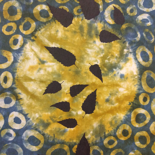 18" x 87" Dark Blue Linen Table Runner with Wax and Ink Print