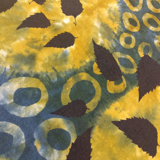 18" x 87" Dark Blue Linen Table Runner with Wax and Ink Print