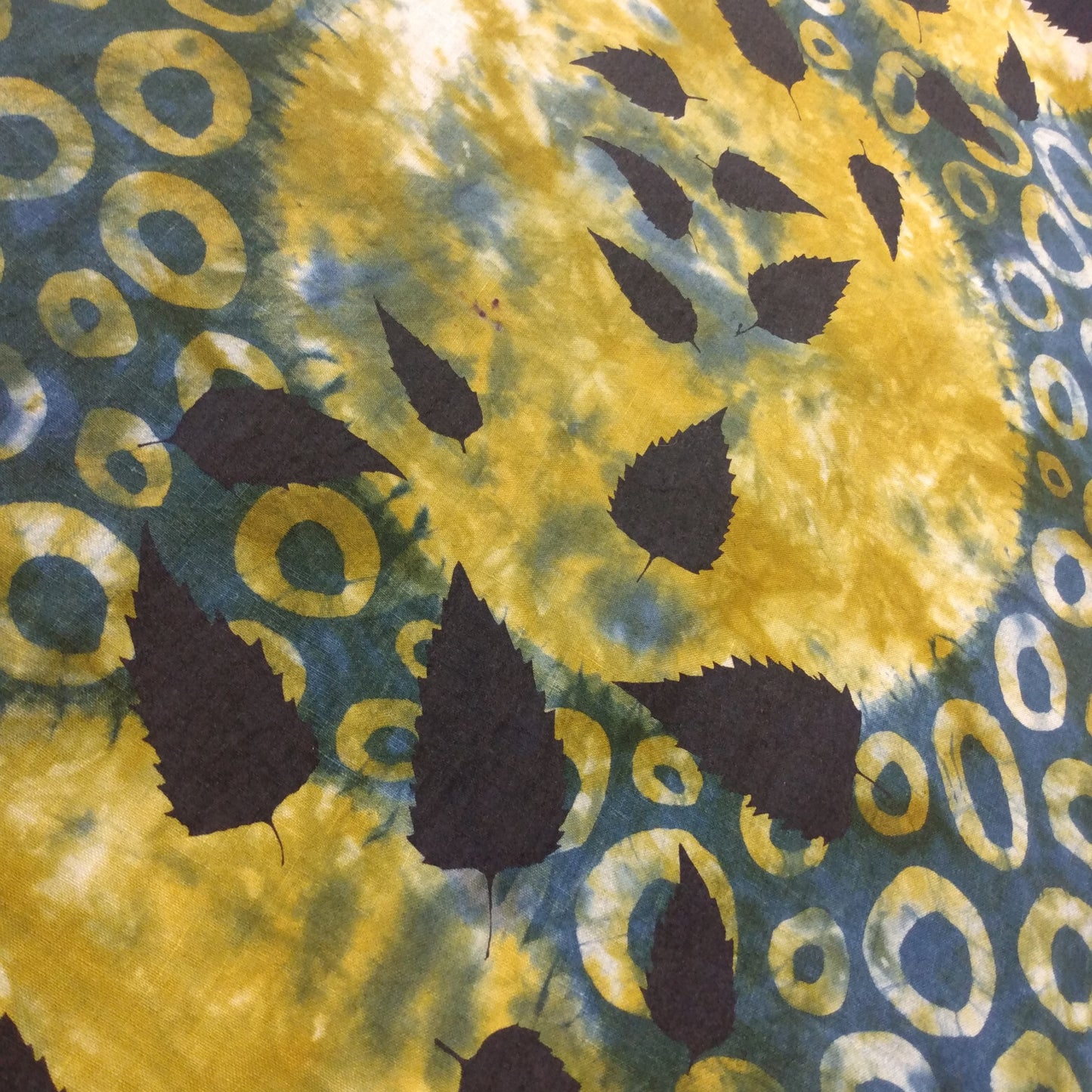 18" x 87" Dark Blue Linen Table Runner with Wax and Ink Print