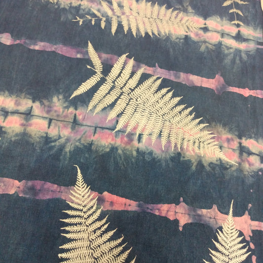 18" x 89" Blue Linen Table Runner with Wax and Ink Print