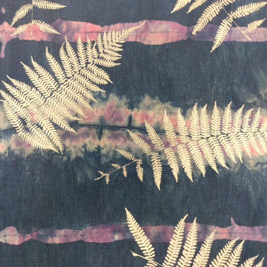 18" x 89" Blue Linen Table Runner with Wax and Ink Print