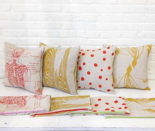Custom Printed and Made Silkscreened Basketweave Linen Pillows