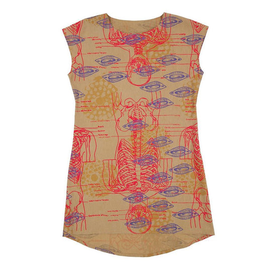 Silk Blend Shift Dress // Marigold Yellow with Skelton Print