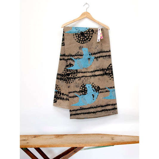 Black Linen Anti Shibori Dyed Printed with Horses and Firework Remnants