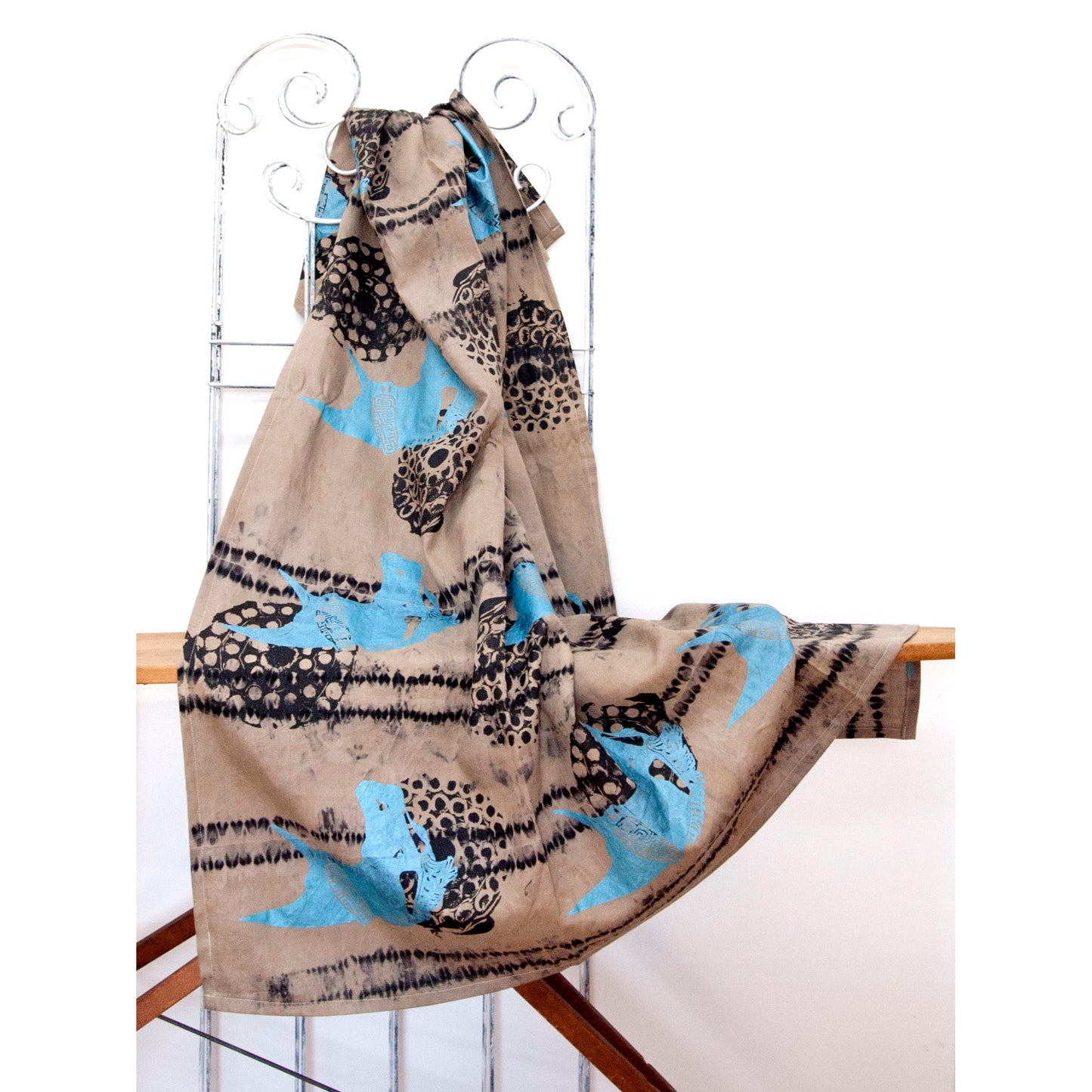 Black Linen Anti Shibori Dyed Printed with Horses and Firework Remnants