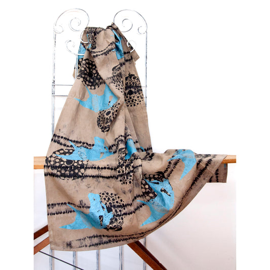 Black Linen Anti Shibori Dyed Printed with Horses and Firework Remnants