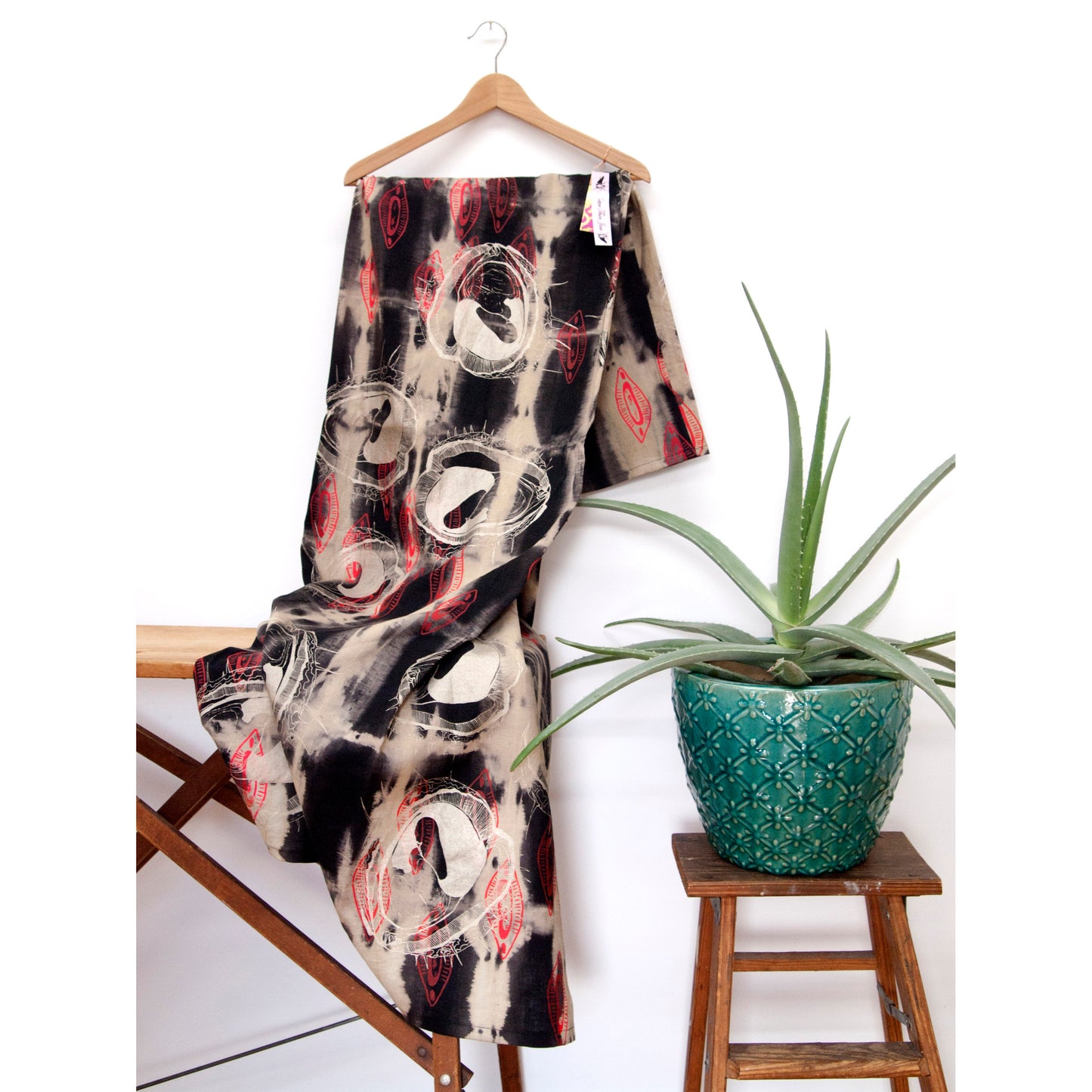 Black Linen Anti Shibori Dyed Printed with Almond Shells and Chestnuts