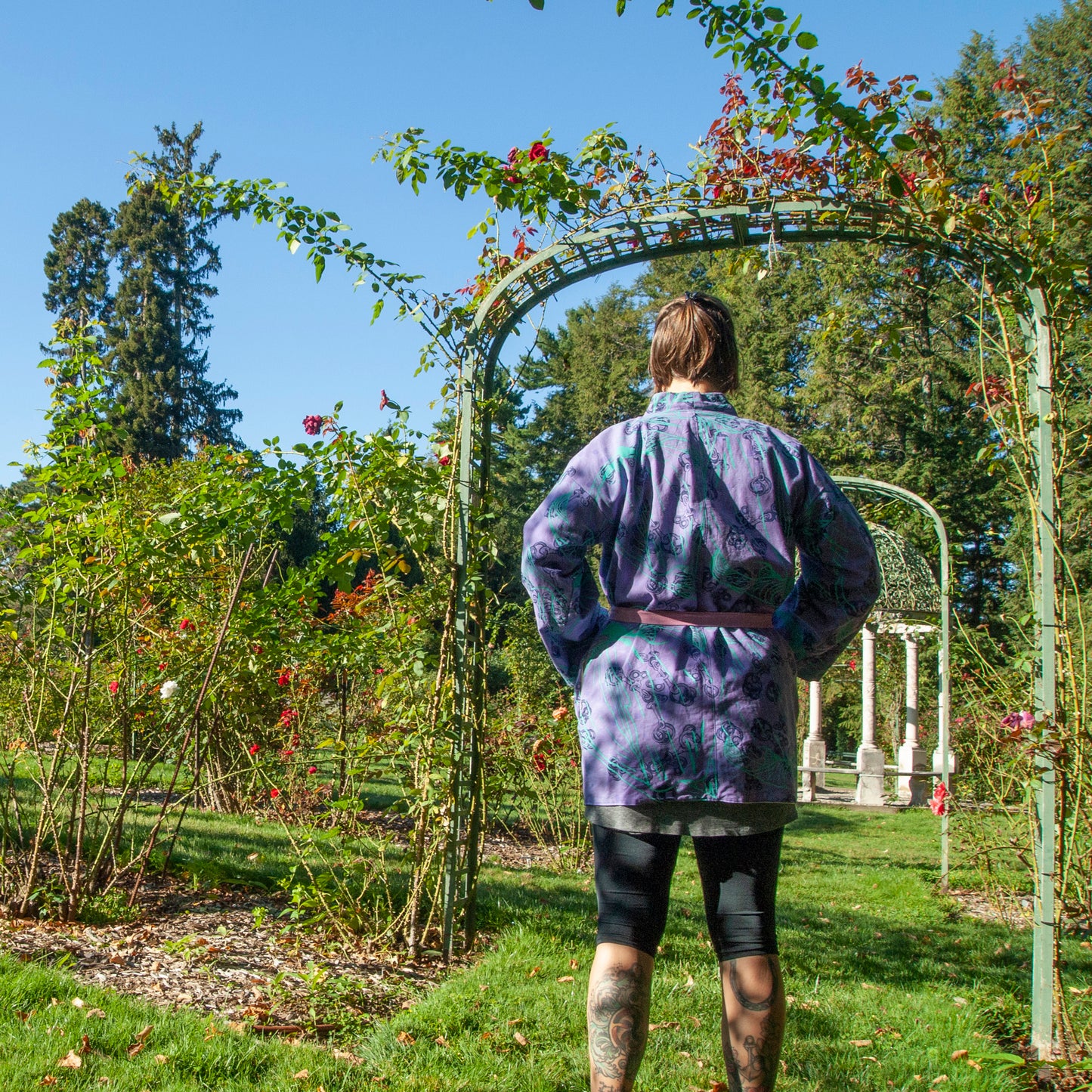 Purple Linen Cotton Kimono Style Wrap with Coconuts