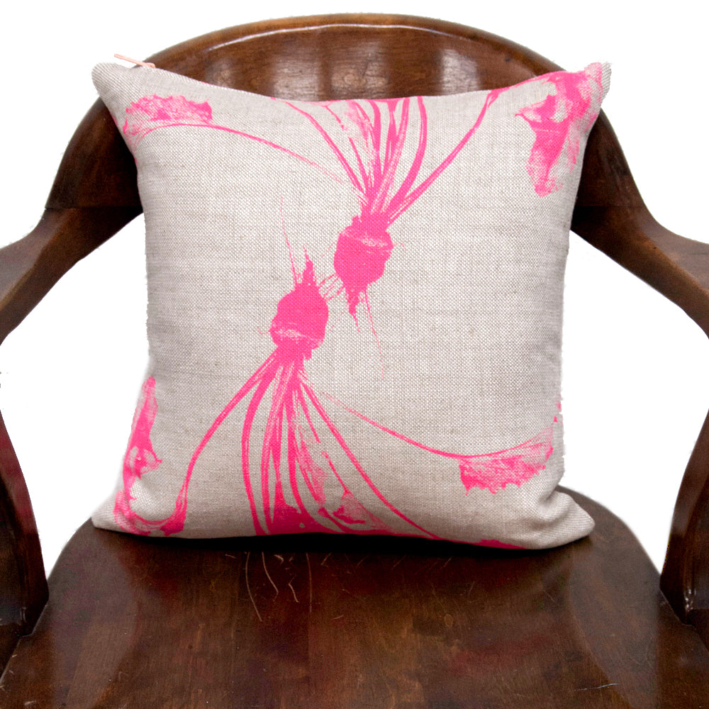 Dancing Beets Print Heavy Basketweave Linen Pillows