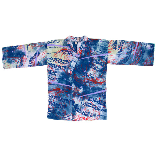 Blues Silky Bamboo Kimono Style Wrap with Coconuts