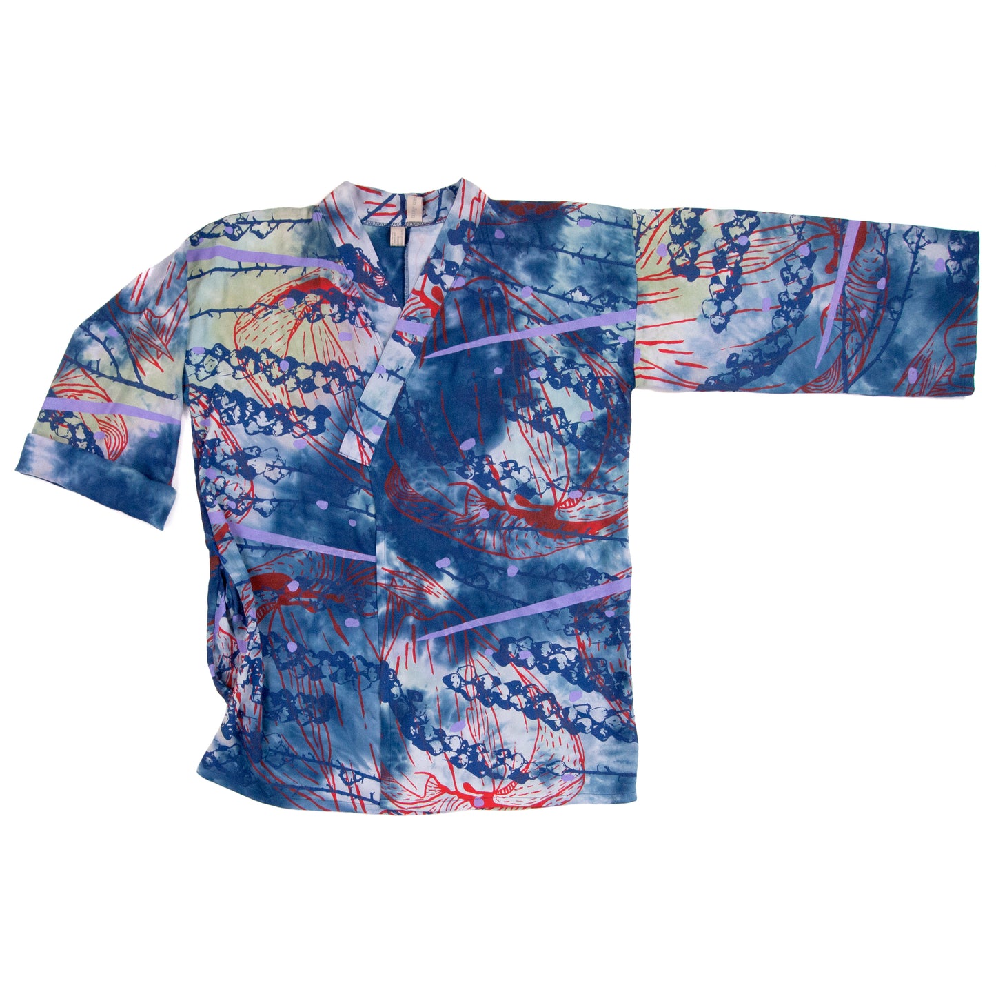 Blues Silky Bamboo Kimono Style Wrap with Coconuts