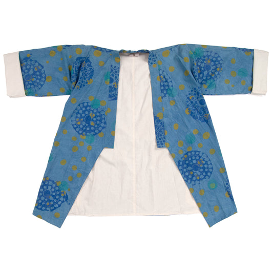 Light Blue Linen Cotton Kimono Style Wrap with Polka Dots