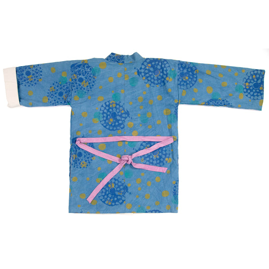Light Blue Linen Cotton Kimono Style Wrap with Polka Dots