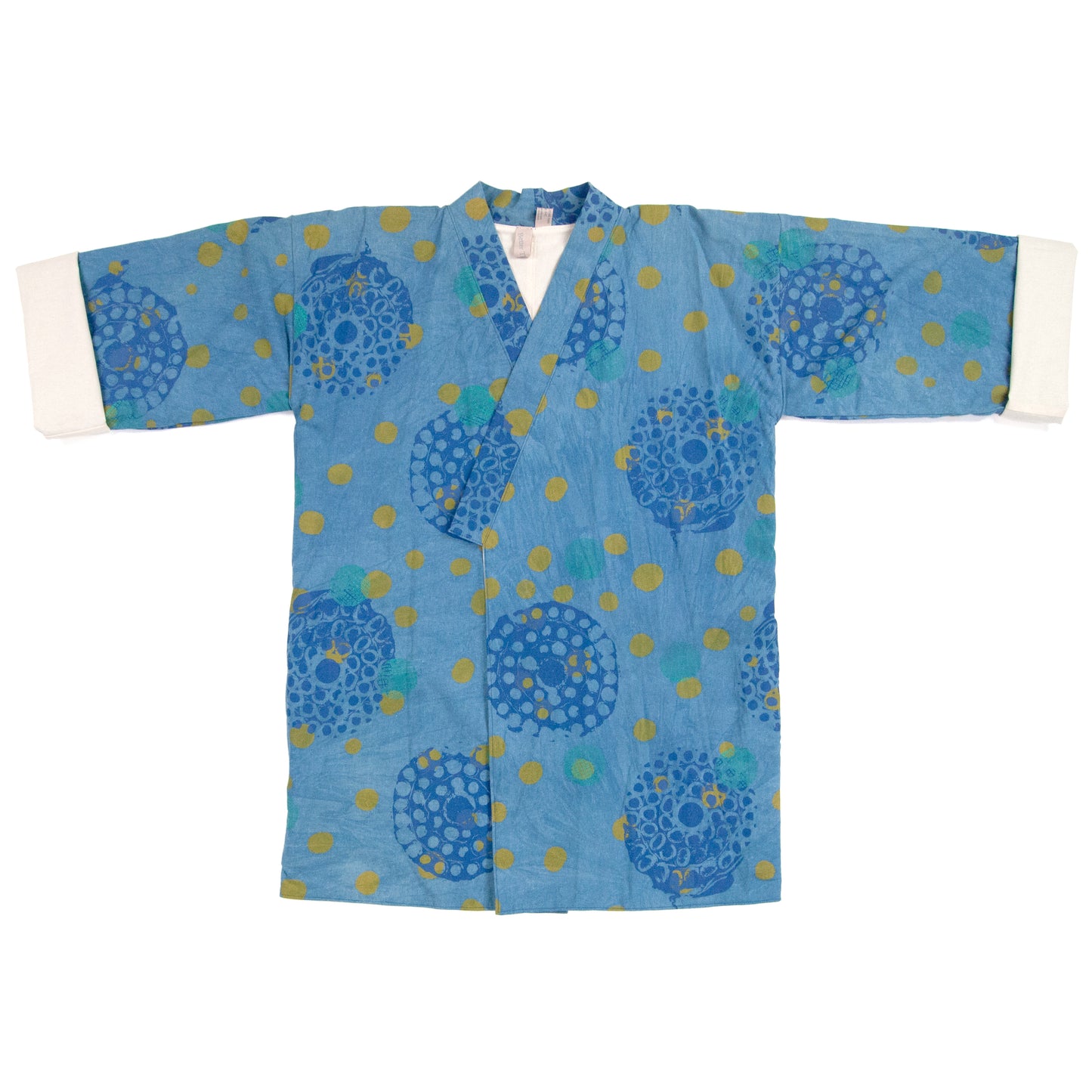 Light Blue Linen Cotton Kimono Style Wrap with Polka Dots