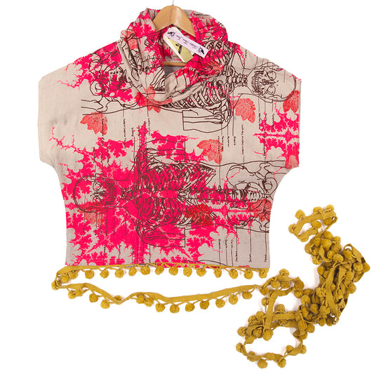 Cowl Neck Top // Pomegranate Tan with Fractal Print