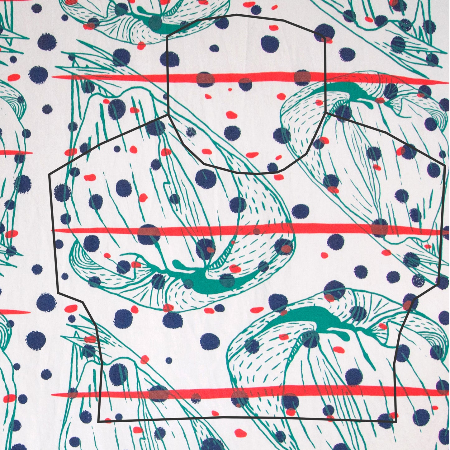 Hand Screenprinted Cotton/Linen  by Yard // Navy,Turquoise, Fluorescent Red