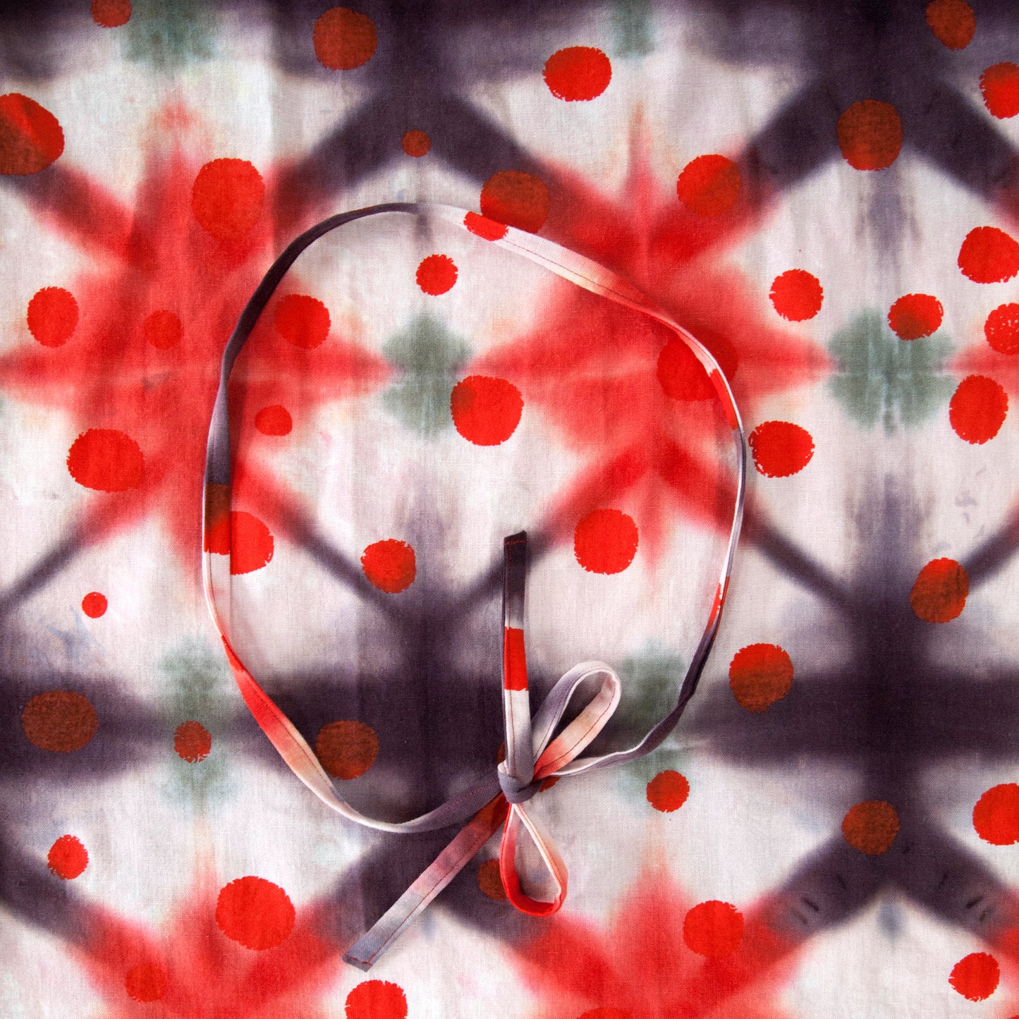 Reds Shibori Tent Dress with Polka Dots Print