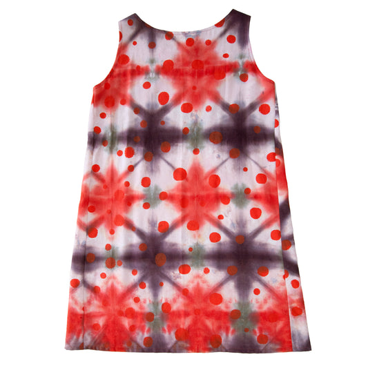 Reds Shibori Tent Dress with Polka Dots Print
