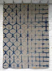 Indigo Dyed Linen with Printed Rhinos and Islands