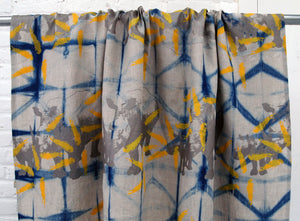 Indigo Dyed Linen with Printed Rhinos and Islands