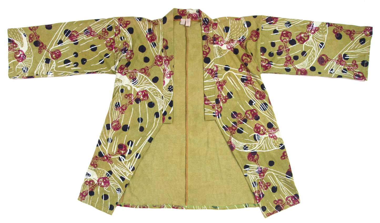 Avocado Green Jersey Knit Kimono Style Wrap with Bits