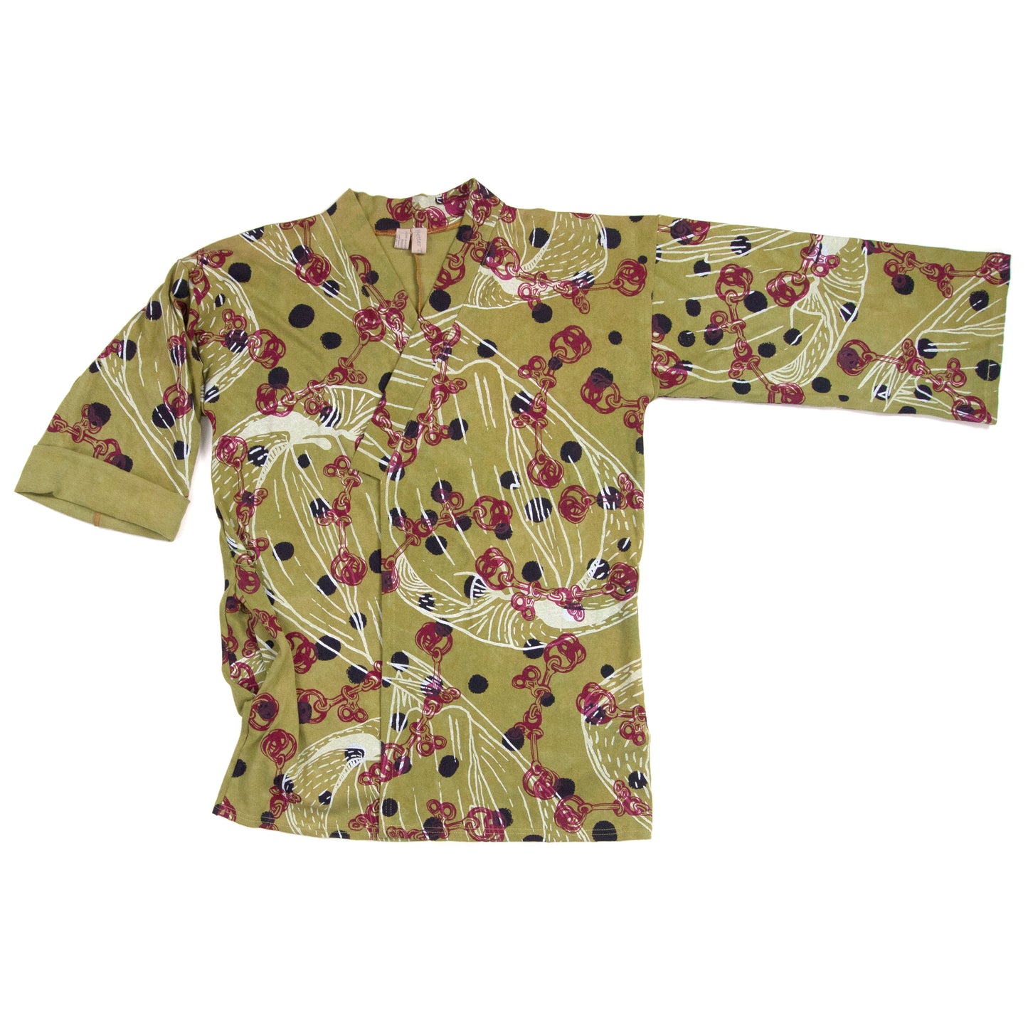 Avocado Green Jersey Knit Kimono Style Wrap with Bits