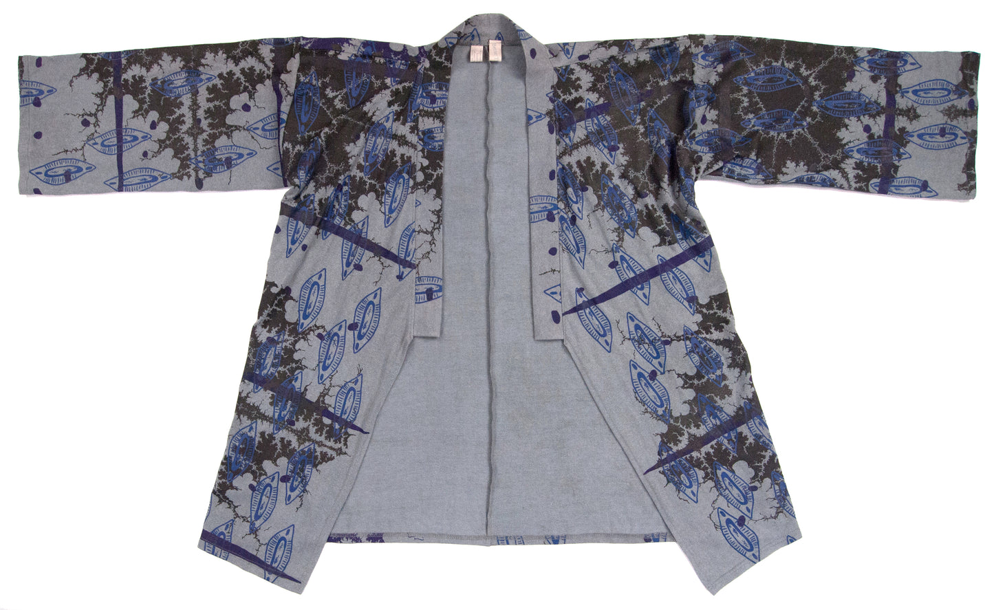 Grey Jersey Knit Kimono Style Wrap with Black Mandelbrot