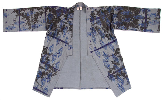 Grey Jersey Knit Kimono Style Wrap with Black Mandelbrot