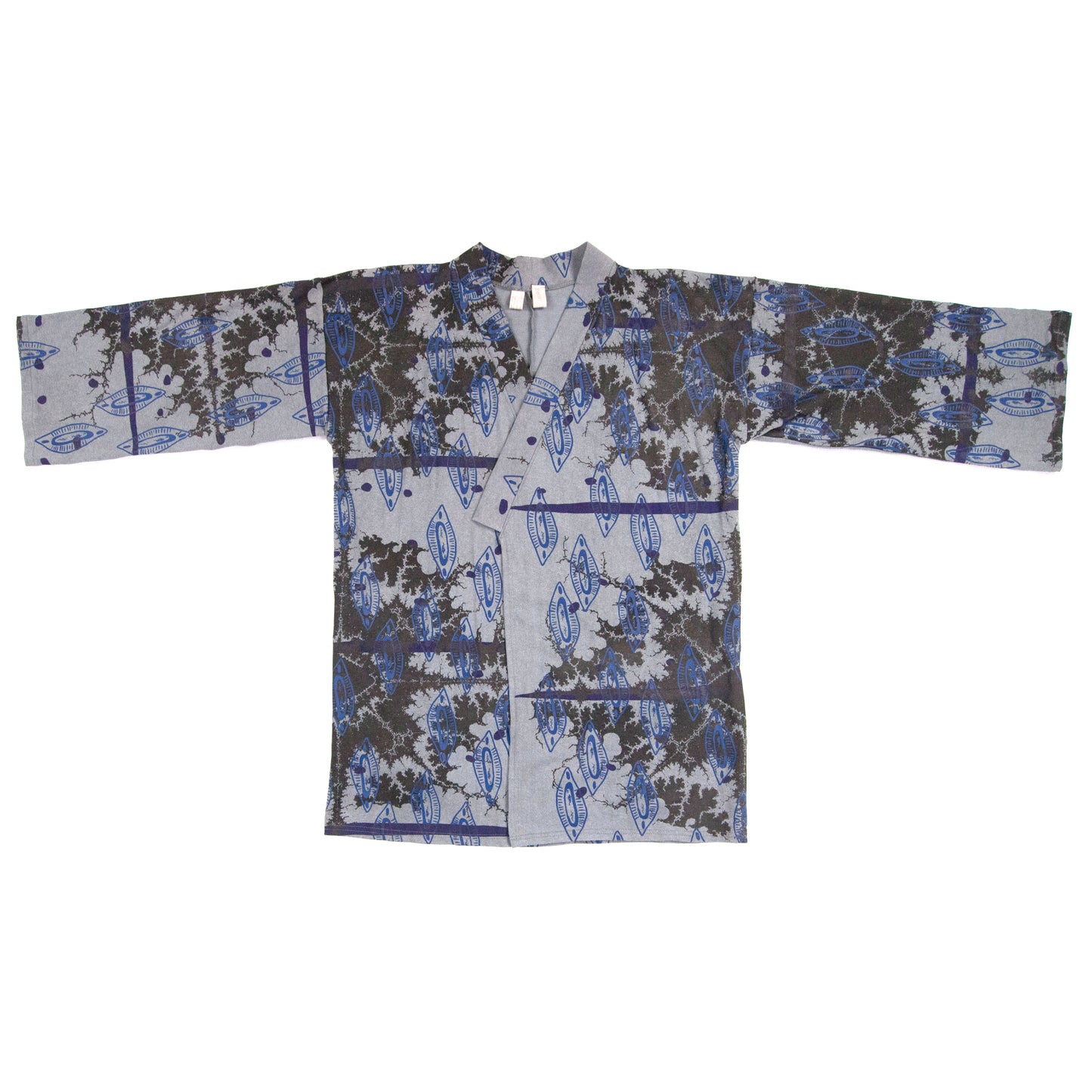 Grey Jersey Knit Kimono Style Wrap with Black Mandelbrot