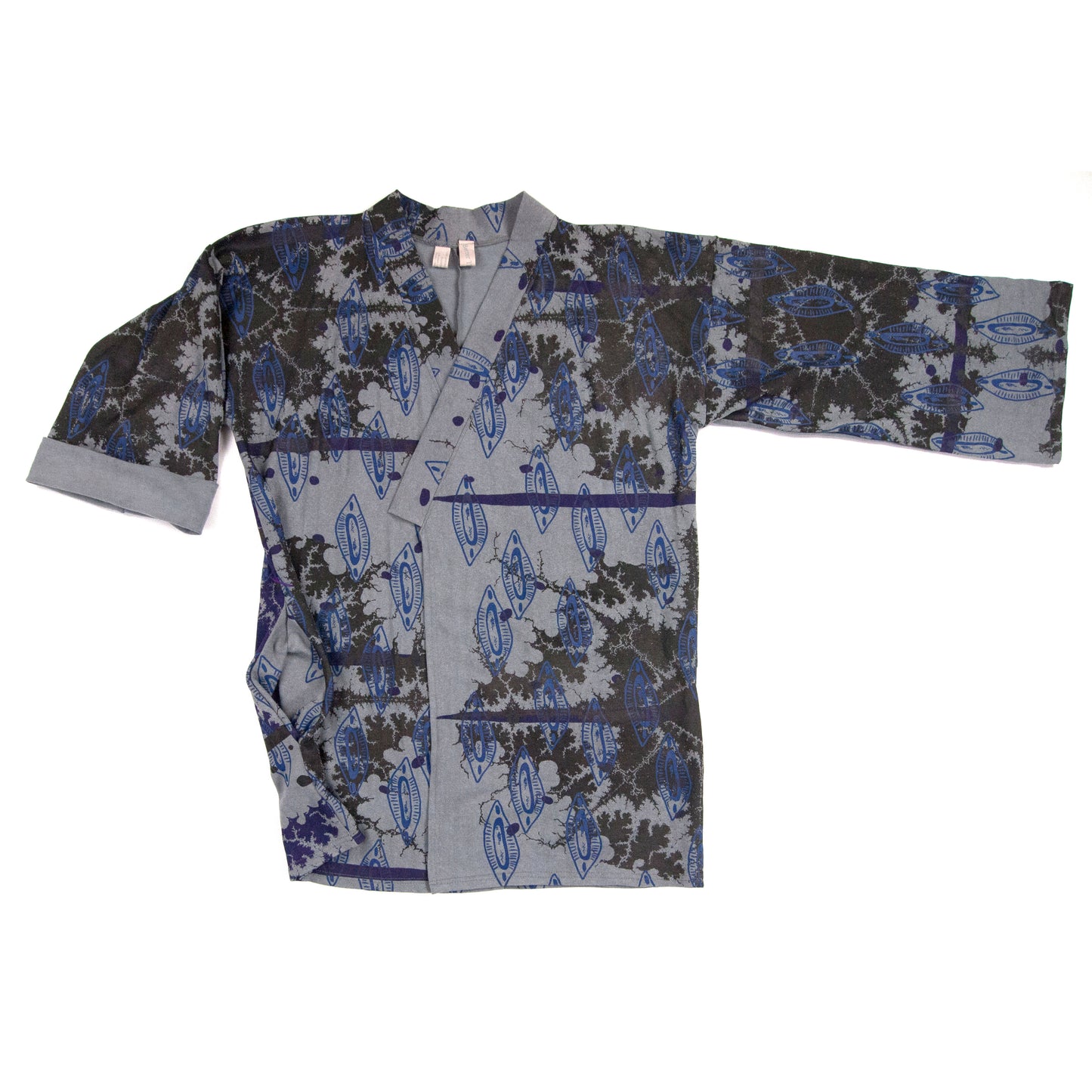 Grey Jersey Knit Kimono Style Wrap with Black Mandelbrot