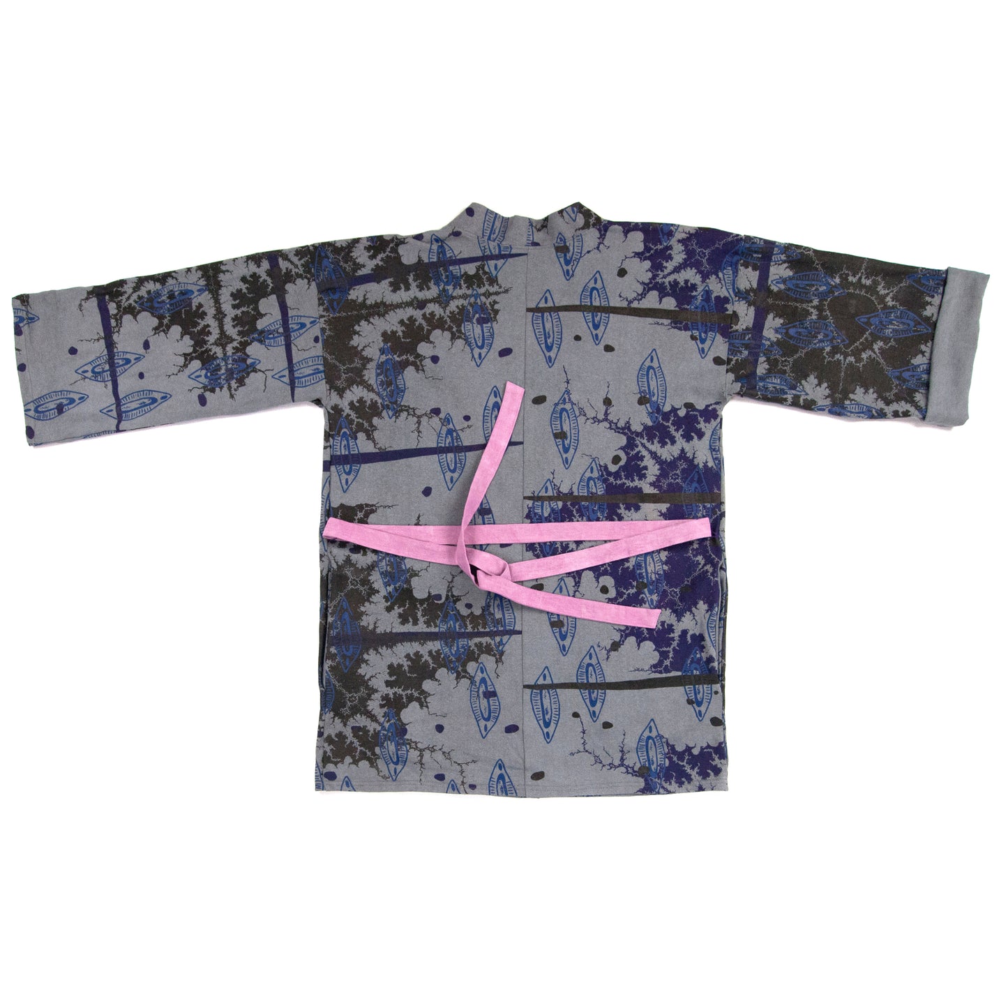 Grey Jersey Knit Kimono Style Wrap with Black Mandelbrot