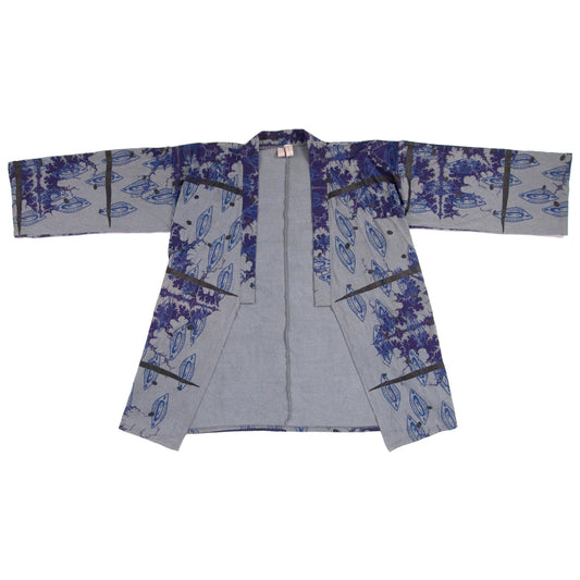 Grey Jersey Knit Kimono Style Wrap with Purple Mandelbrot