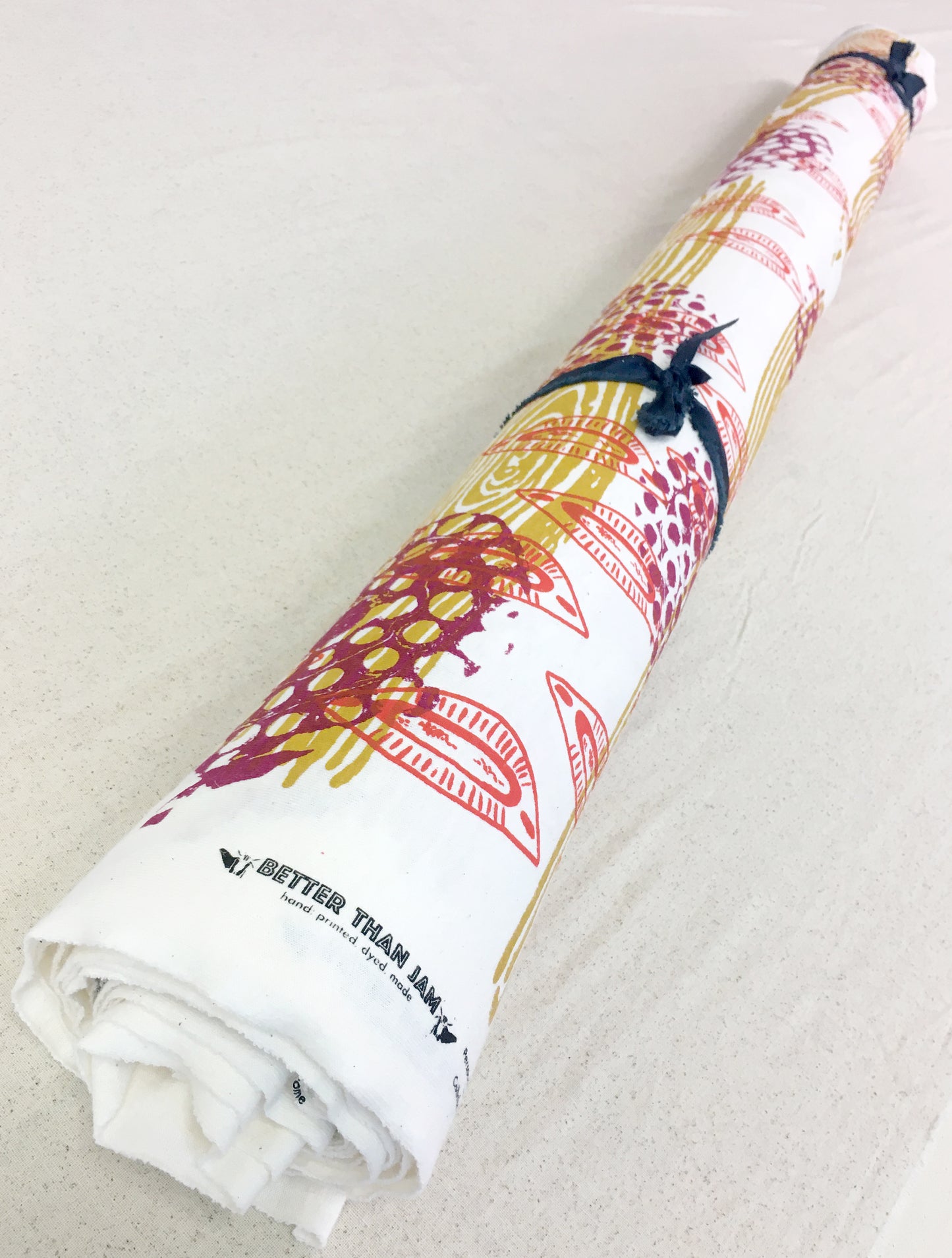 Hand Screenprinted Bamboo Hemp Jersey by Yard // Mustard Yellow, Magenta, Scarlet Red