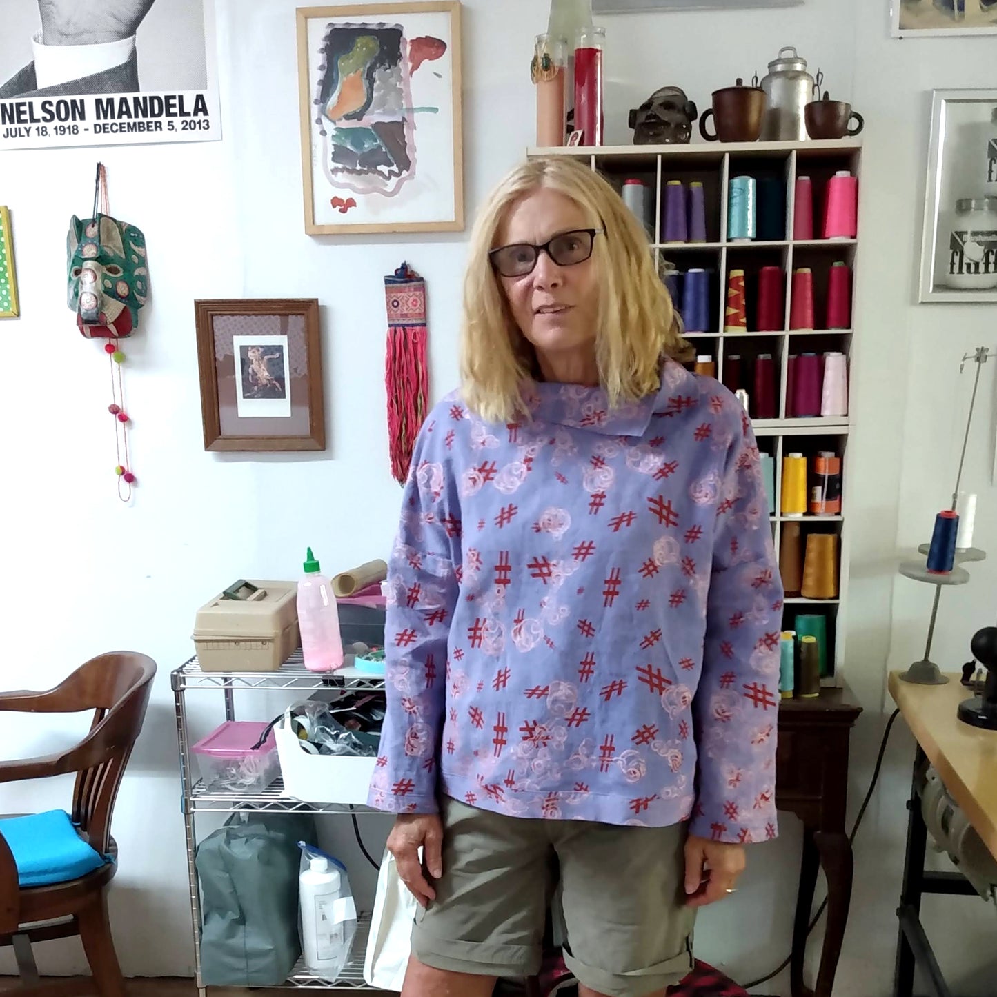 Purple Linen Pullover with Popped Collar