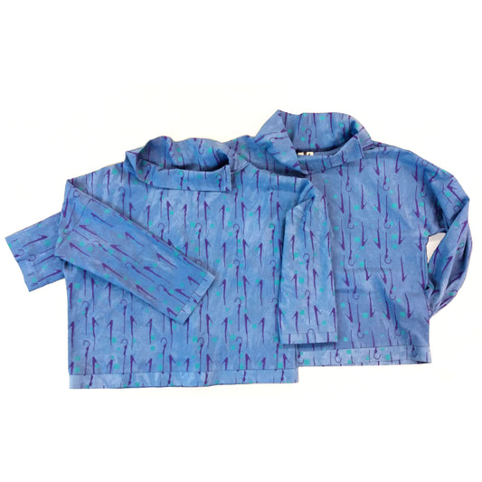 Blue Linen Pullover with Popped Collar