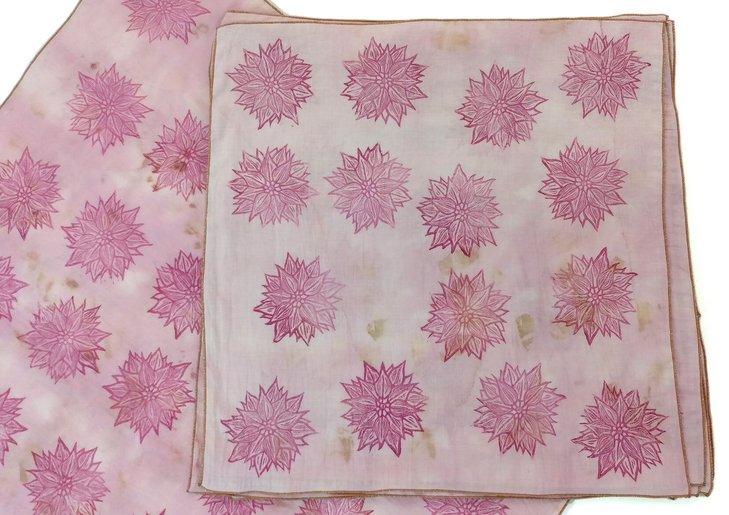 Naturally Dyed Cotton Voile Bandana with Blockprint Flowers